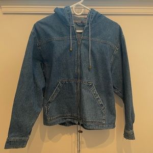 hooded denim jacket with zipper